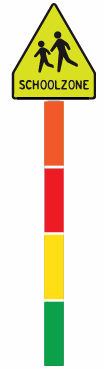Schoolzone baken hoge paal met dubbelzijdig bord