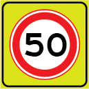 Snelheidsbord met fluoriserend achtergrondschild 50 km/u
