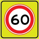 Snelheidsbord met fluoriserend achtergrondschild 60 km/u