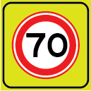 Snelheidsbord met fluoriserend achtergrondschild 70 km/u