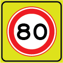 Snelheidsbord met fluoriserend achtergrondschild 80 km/u
