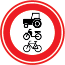 Gesloten voor ruiters, vee, wagens, motorvoertuigen die niet sneller kunnen of mogen rijden dan 25 km/u
