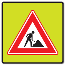 Werk in uitvoering met groen fluoriserend achtergrondschild